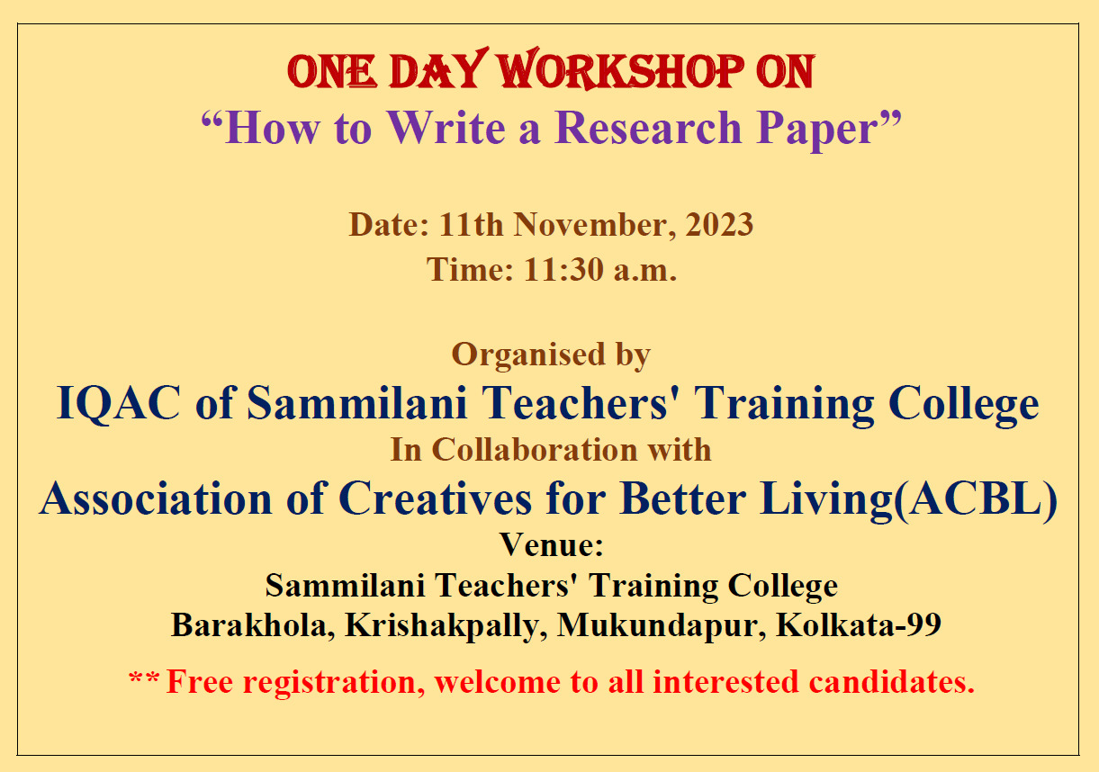 Workshop on How to write a research paper